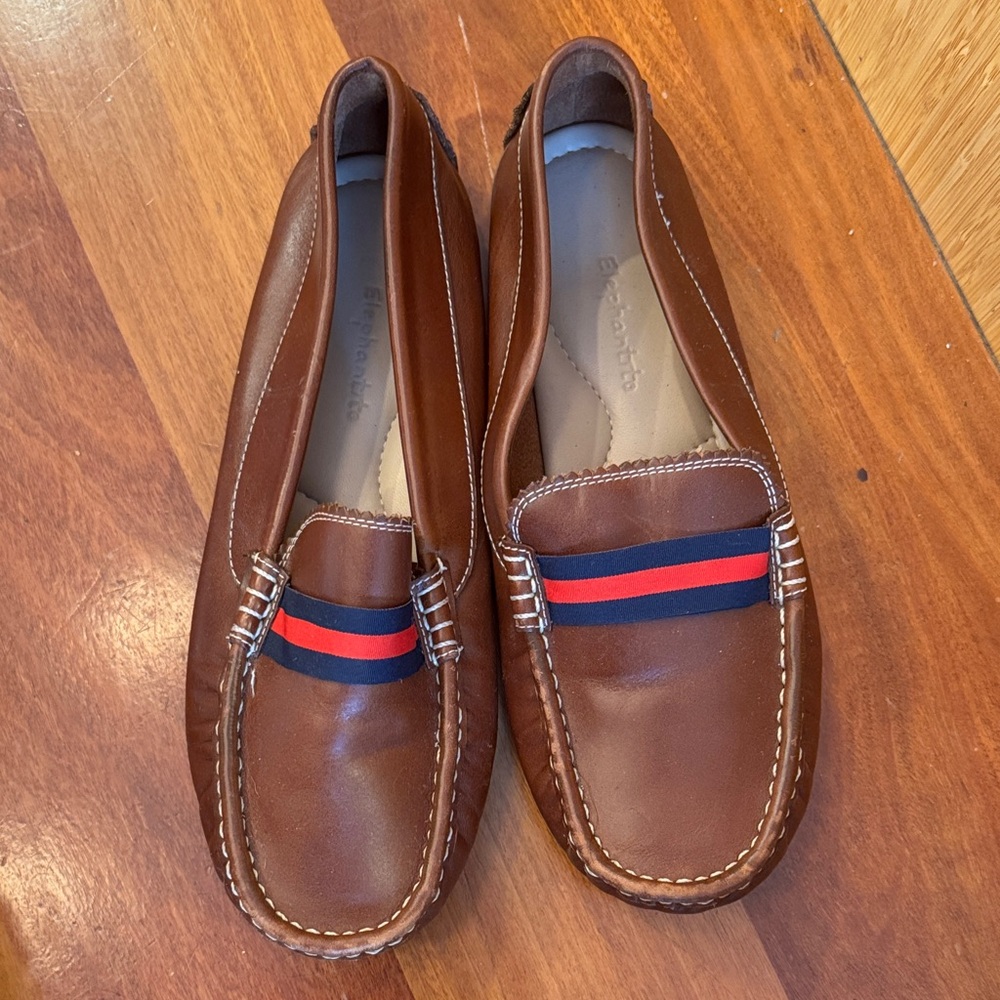 Big boys Brown Leather Slip-On Loafers Elephantito size 6